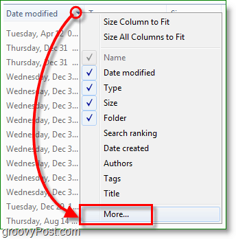 Captura de pantalla de Windows 7: haga clic en el botón más