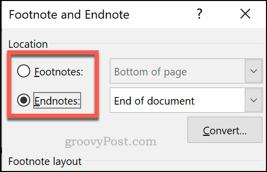 Elegir personalizar notas al pie o notas al final en Word