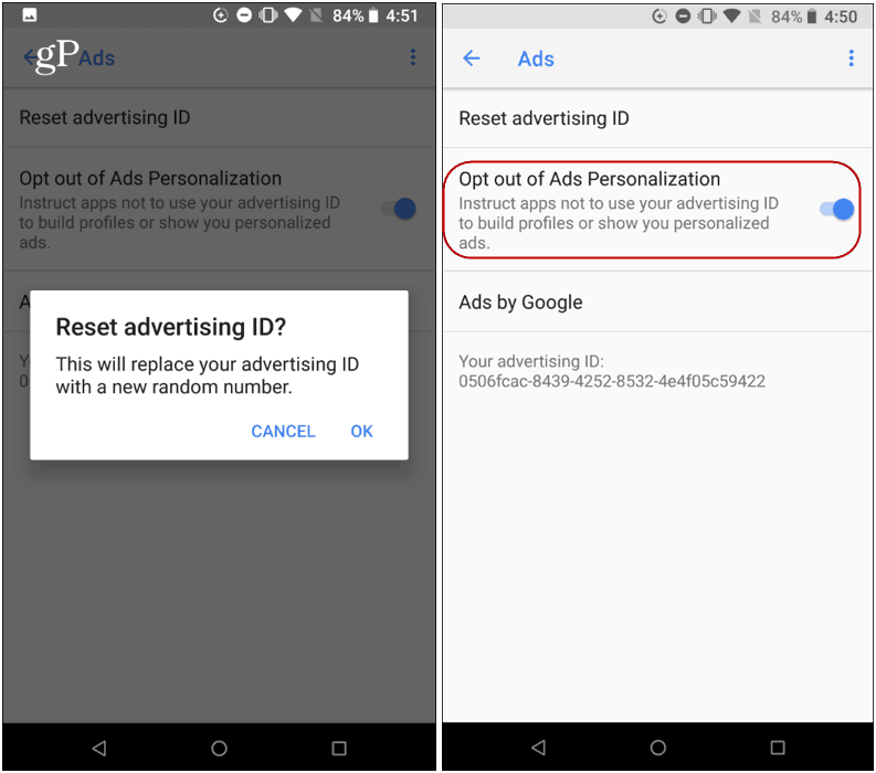 restablecer ID de publicidad Android