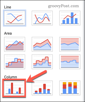 Seleccionar un gráfico de columnas en Hojas de cálculo de Google
