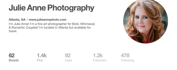 perfil de Pinterest con información de ubicación
