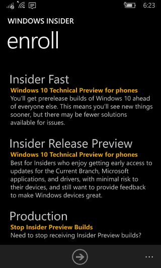 Vista previa de Windows 10 Mobile Insider Release