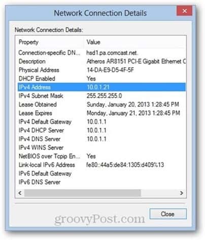 dirección de control de acceso a medios de Windows 8 (MAC)