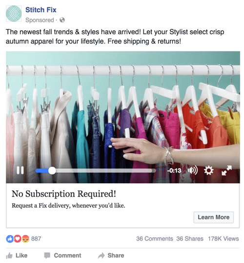 Stitch Fix anuncio de video de Facebook
