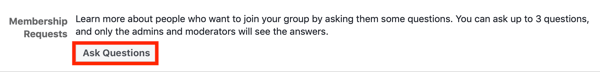 Cómo mejorar su comunidad de grupo de Facebook, ejemplo de configuración de solicitud de membresía de grupo de Facebook para hacer preguntas a nuevos miembros