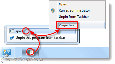 propiedades de acceso directo de la barra de tareas de clic derecho