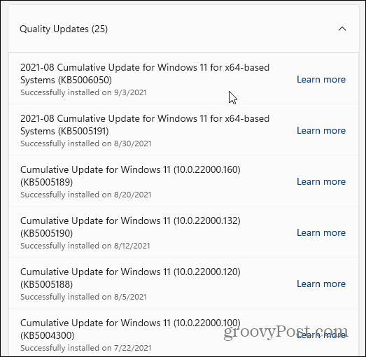 actualizaciones de calidad de windows 11
