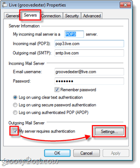 servidores de correo de Windows Live y configuraciones para correo saliente