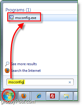 Inicie msconfig.exe desde el menú de inicio en Windows 7
