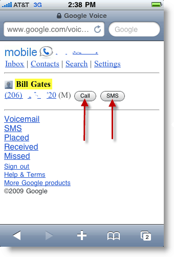 Google Voice Mobile Hacer una llamada o enviar un mensaje de texto SMS