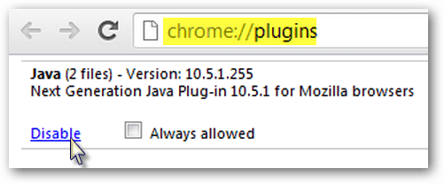 deshabilitar Java en Chrome