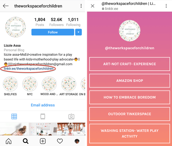 Cómo agregar o compartir un enlace a Instagram, ejemplo 3.