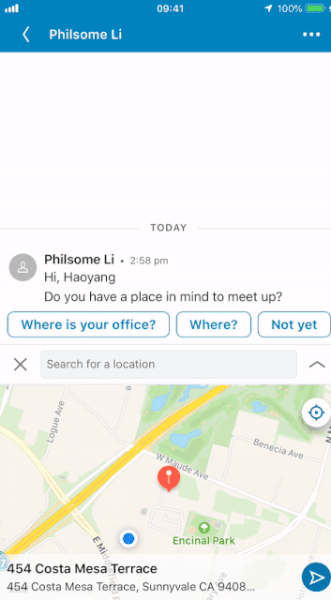 LinkedIn anunció una nueva adición a su funcionalidad de mensajería que permite a los usuarios compartir su ubicación, o una ubicación cercana, para reunirse.