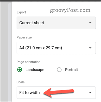 Establecer la configuración de escala en la vista previa de impresión de Hojas de cálculo de Google