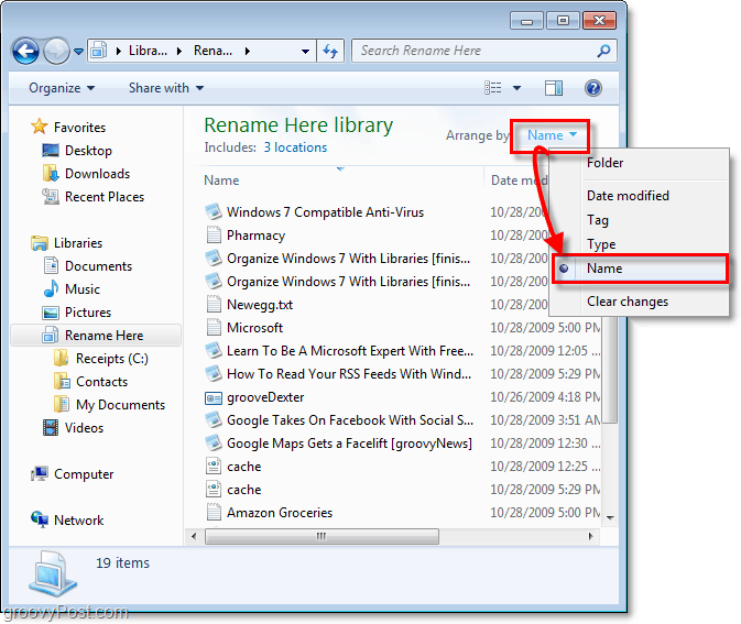 Cómo cambiar la disposición de las bibliotecas en Windows 7
