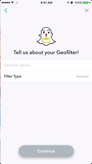 Agrega un nombre para tu geofiltro de Snapchat.