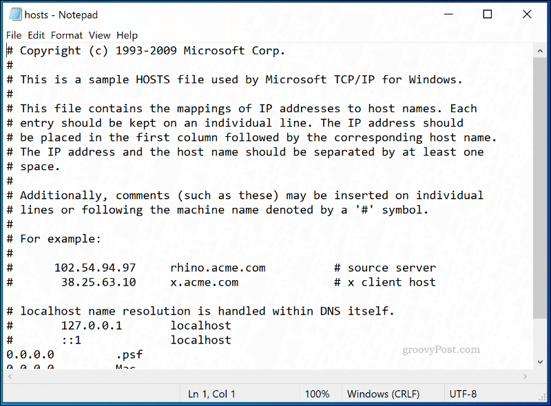 El archivo HOSTS de Windows 10