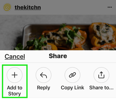 Cree historias de Instagram sólidas y atractivas, opción para agregar una publicación de Instagram a una historia