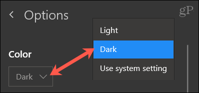 Elija Color, Oscuro para OneNote Windows 10
