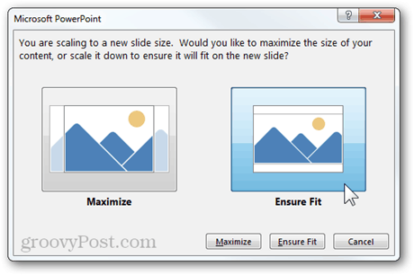 escalamiento de la nueva relación de aspecto de tamaño la función de PowerPoint 2013 maximiza garantizar ajuste