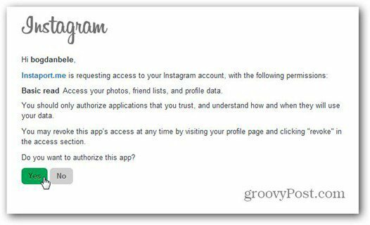 instaport instagram permitir acceso