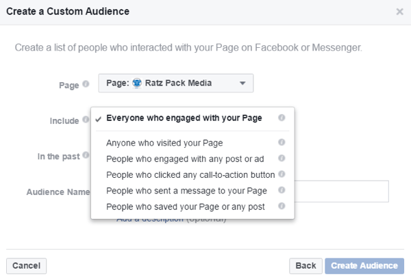 Cree audiencias personalizadas basadas en las personas que interactuaron con su página de Facebook.