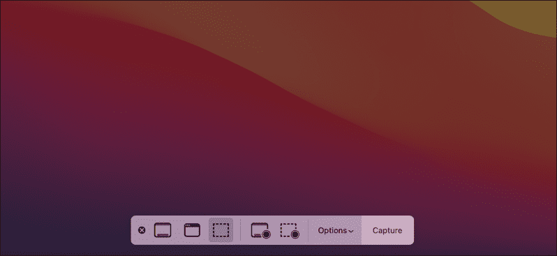 Barra de opciones de captura de pantalla de Mac