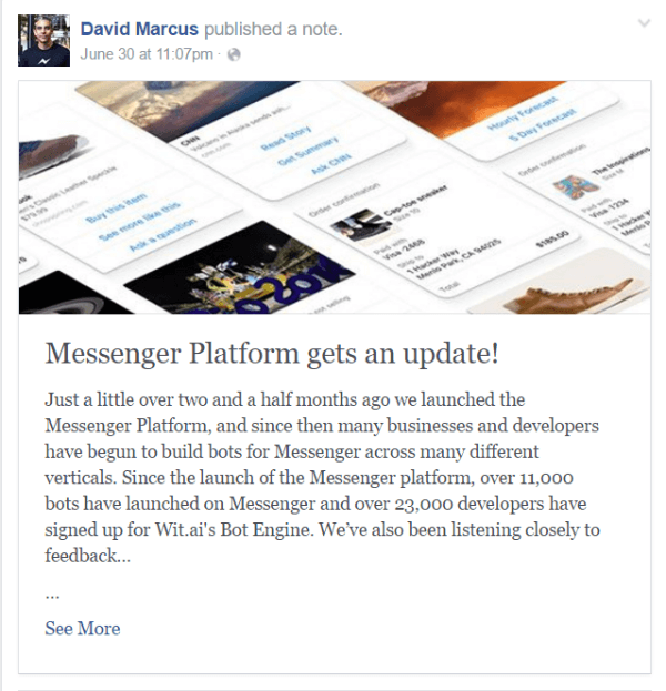 actualización del bot de facebook messenger