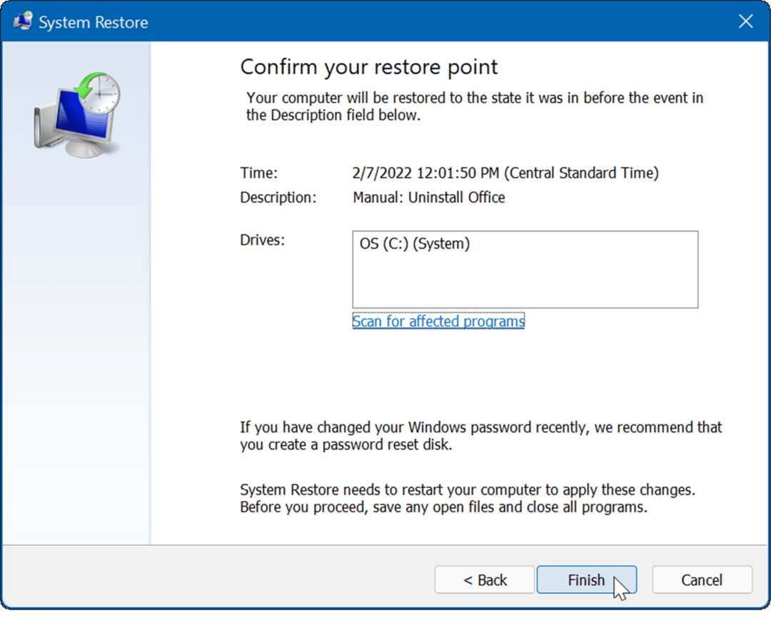 Crear un punto de restauración en Windows 11