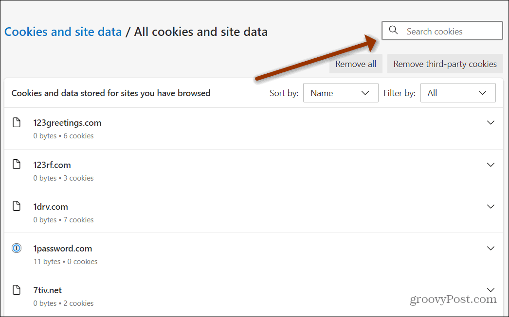 cuadro de búsqueda de cookies
