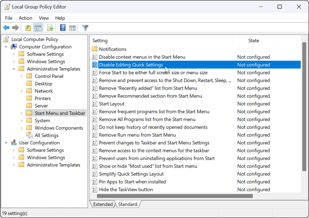 Evitar ediciones de configuración rápida en Windows 11