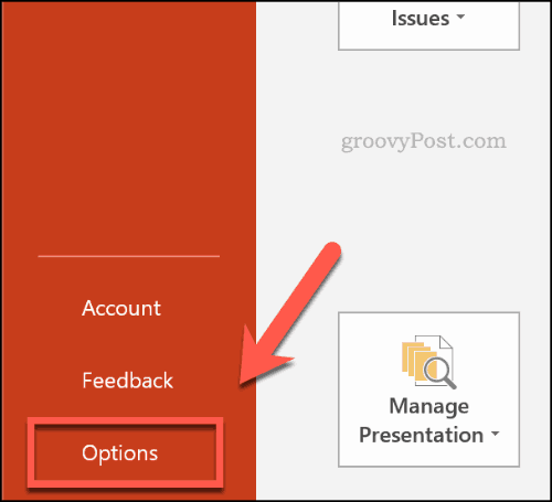 Botón de opciones de PowerPoint
