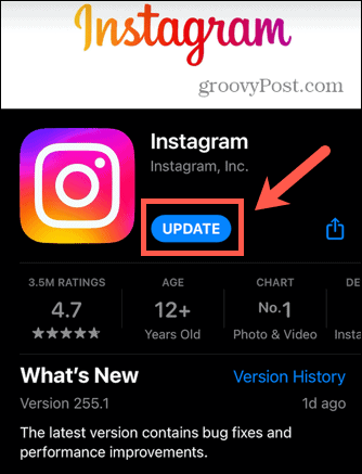 aplicación de actualización de instagram