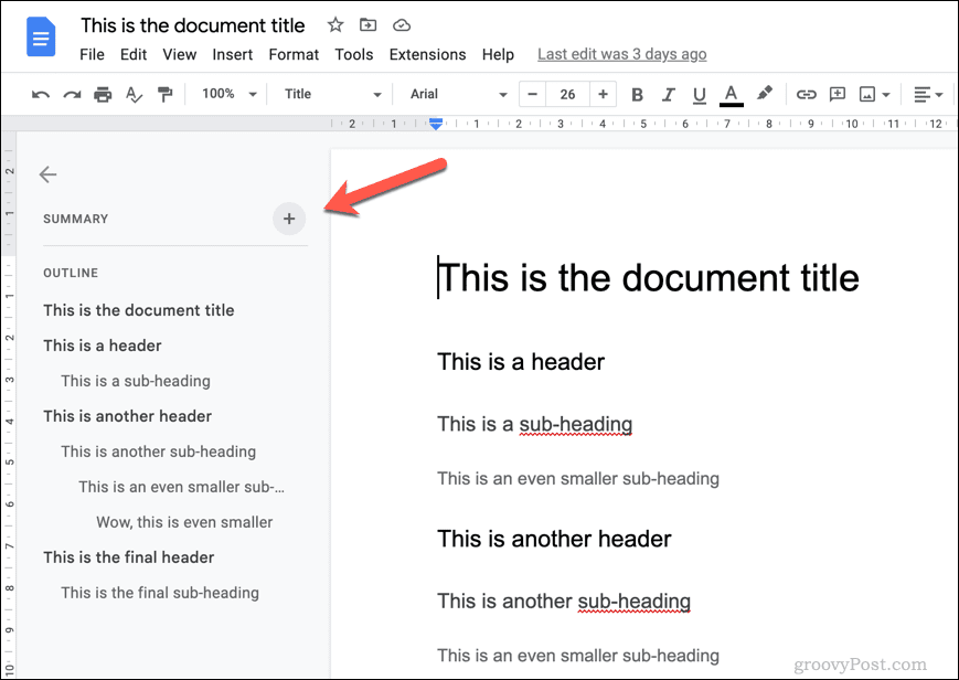 Esquema del documento de Google Docs
