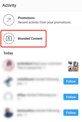 ver la notificación de contenido de marca de Instagram