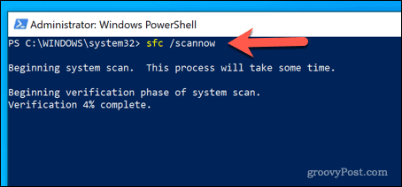 Ejecución de la herramienta SFC en Windows PowerShell