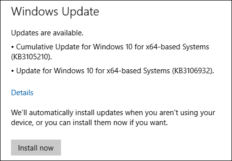 Actualizaciones de Windows 10 KB3105210 KB3106932