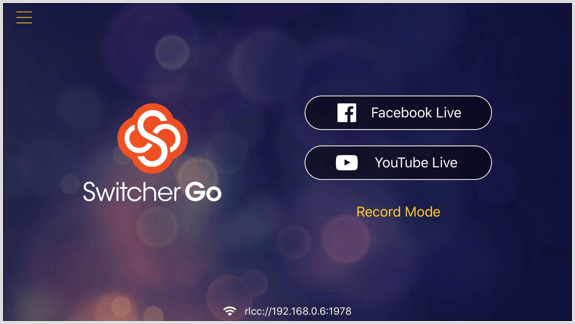 Pantalla Switcher Go donde puede conectar sus cuentas de Facebook y YouTube