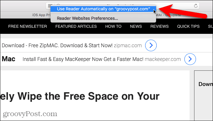 Use Reader automáticamente en Safari para Mac