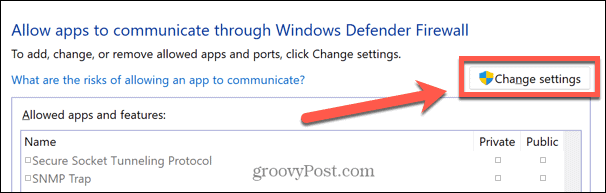 configuración de cambio de cortafuegos de windows