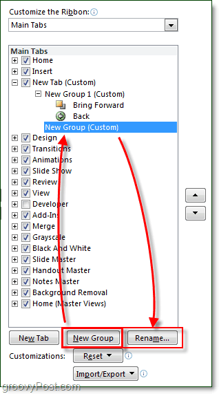 cambiar el nombre de pestañas y grupos en la cinta en Office 2010