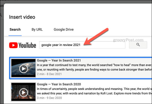 Buscando un video en Hojas de cálculo de Google