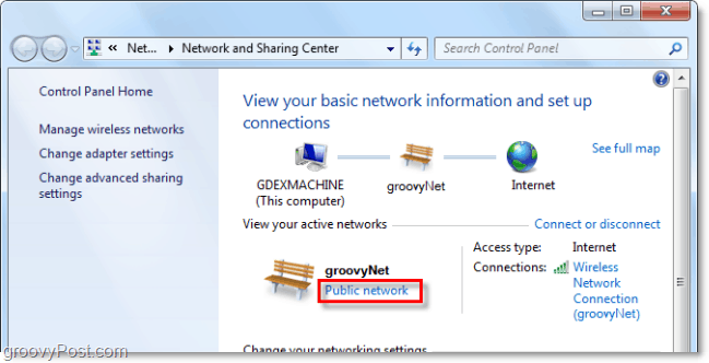 cambiar a qué tipo de red Windows 7 cree que se está conectando