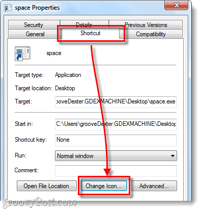 cambiar el icono de acceso directo de la barra de tareas de windows 7