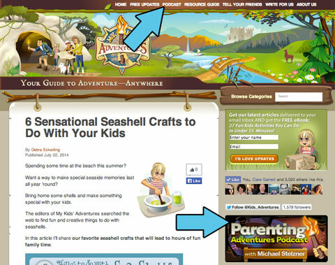 aventuras de crianza vinculadas en la página de inicio de mykidsadventures.com