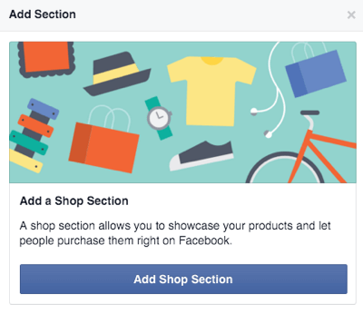 botón de agregar sección de tienda de facebook