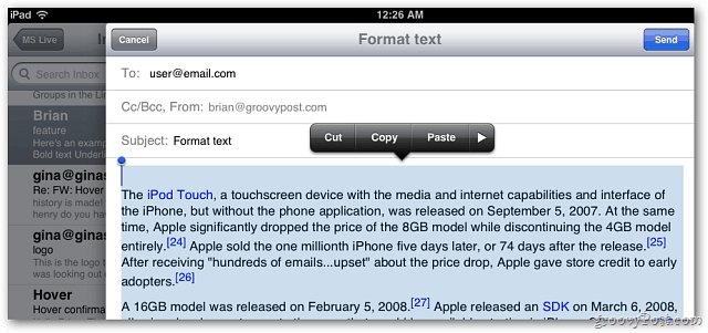 Apple iOS 5 Mail: ahora incluye formato de texto en mensajes