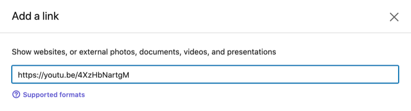 opción de configuración para agregar un enlace de video a la sección de perfil destacado de LinkedIn