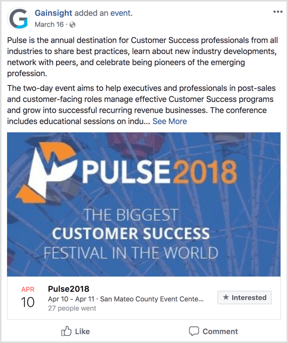 Ejemplo de evento de Facebook.
