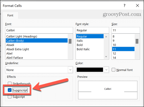 texto en superíndice de excel